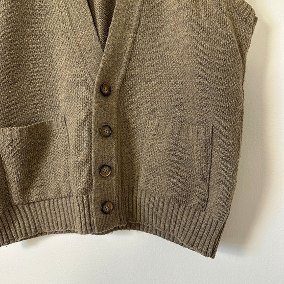 VTG London Fog Cardigan Sweater Vest Brown Knit Pockets USA L Grandpacore - Picture 2 of 7
